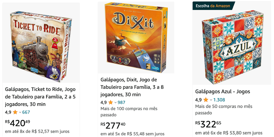 Comparação de valores médios de compra de jogos de tabuleiro
